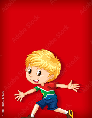 Background template design with plain color wall and happy boy