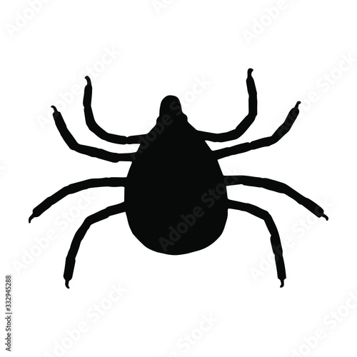 Silhouette insect isolated on the white background. Tick or spider icon. Vector illustration.