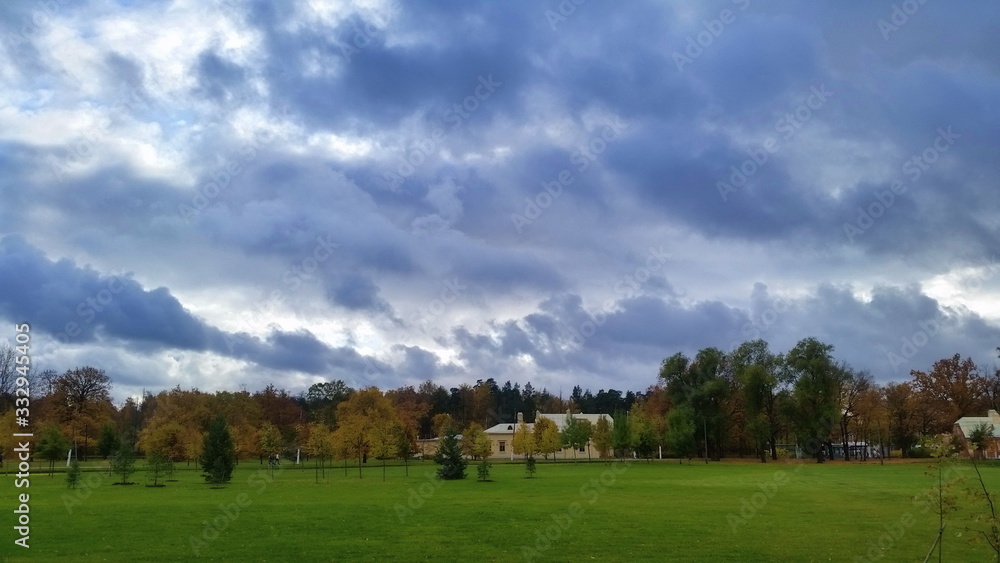 Russian golden autumn. Country landscape parks of St. Petersburg. 2019.