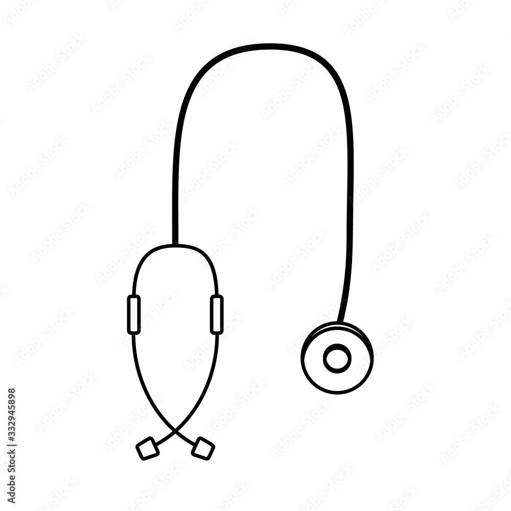 Fototapeta premium Line medicine icon of stethoscope isolated on white background. Minimalistic design element. Medical and health care. Vector illustration.