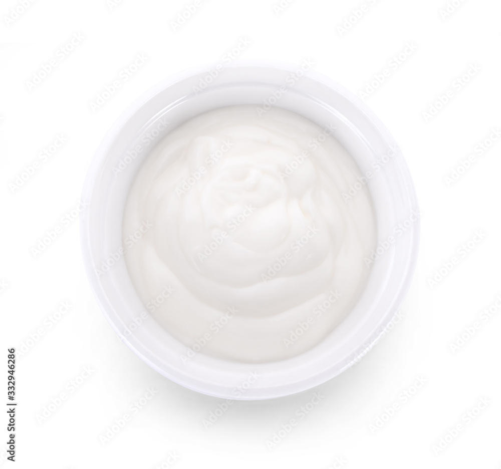 bowl of sour cream yogurt isolated on white background bowl of sour cream yogurt isolated on white background
