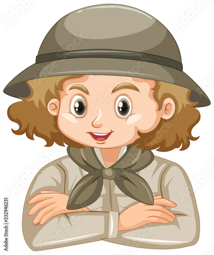 Girl in safari outfit on white background