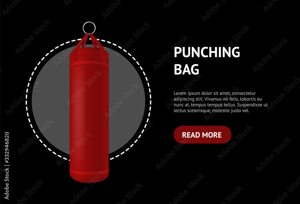 Fototapeta premium Realistic 3d Detailed Punching Bag Card. Vector