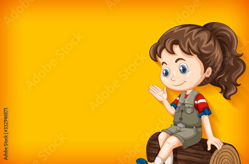 Background template with plain color wall and happy girl
