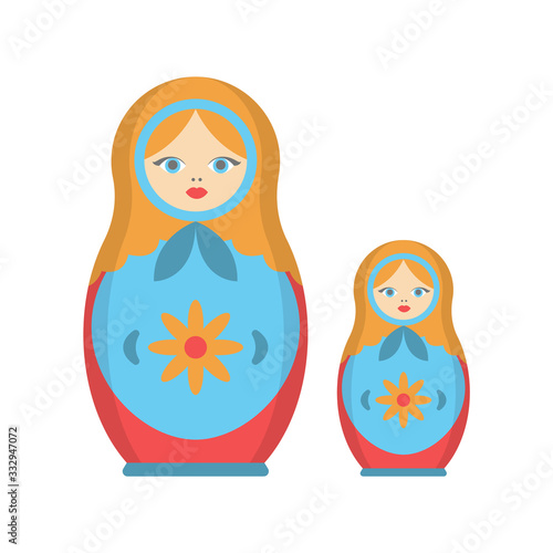 Cartoon Color Russian Dolls Matryoshka Icon Set. Vector