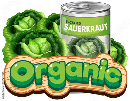 Font design for word organic with canned pickled sauerkraut