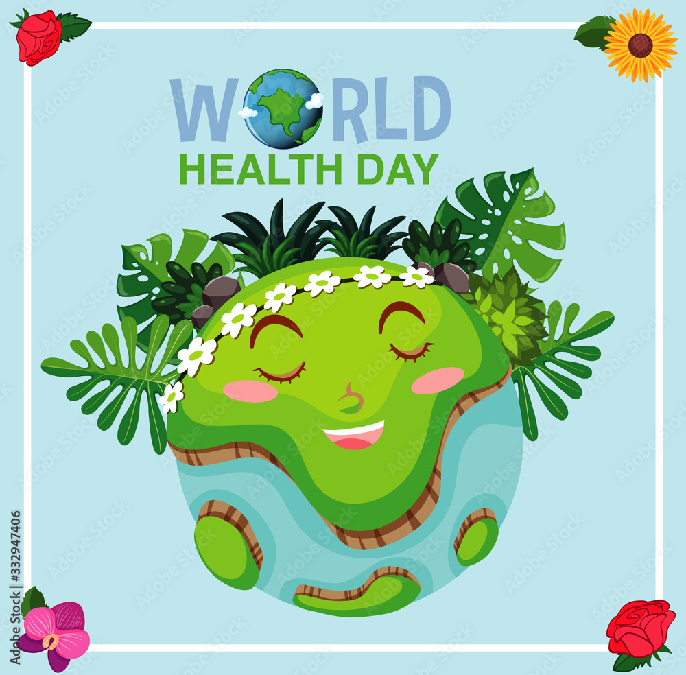 Fototapeta premium Poster design for mother earth day with big smile on earth