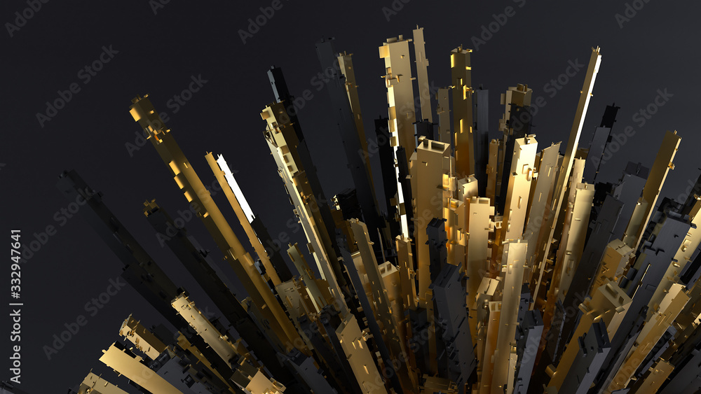 3d render abstract background with black and gold blocks from different ...