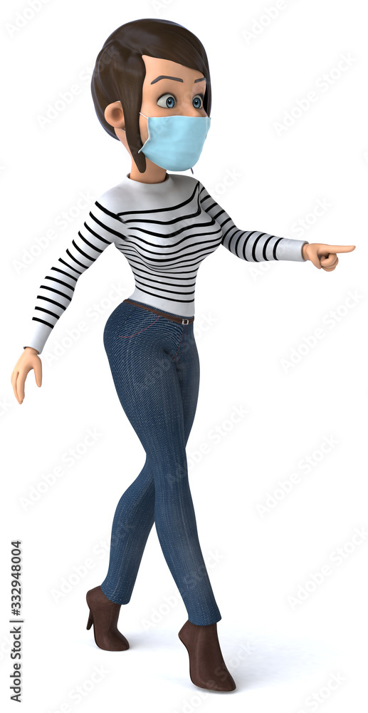 3D Illustration of a cartoon woman with a mask 3D Illustration of a cartoon woman with a mask