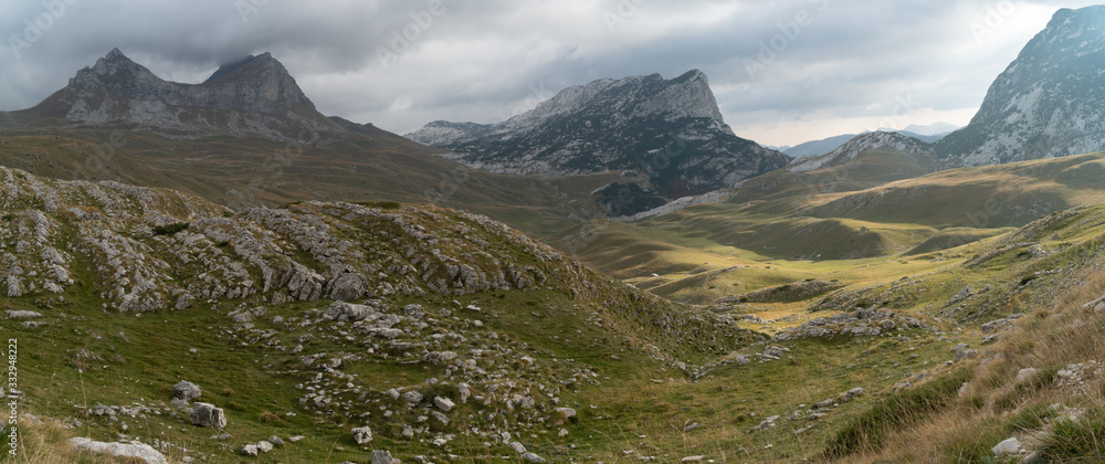 Breathtaking landscape of mountain ranges. Majestic stone hills. Panorama