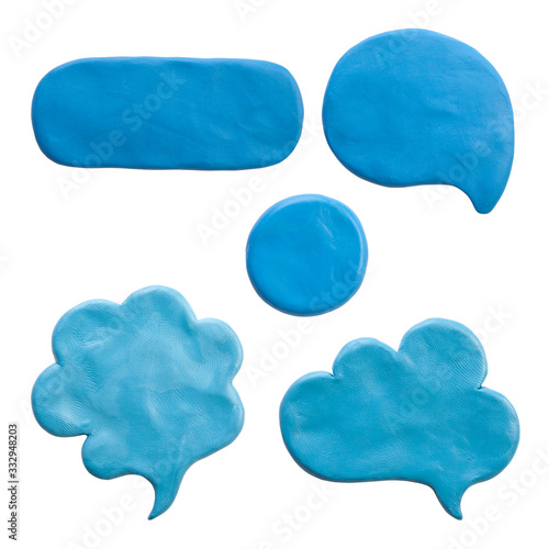 Clay putty, plasticine handmade shapes and badges templates. Blue geometry objects, backgrounds for text or any design. Putty design templates. photo