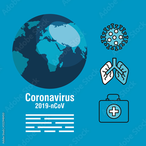world planet with set icons of covid 19 vector illustration design