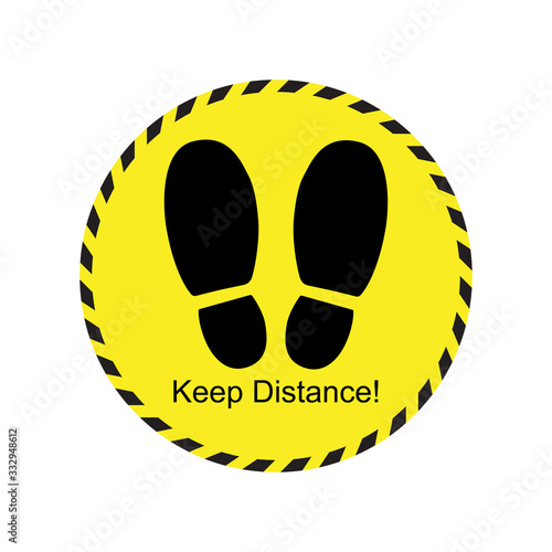 Keep distance footprint sign yellow icon design