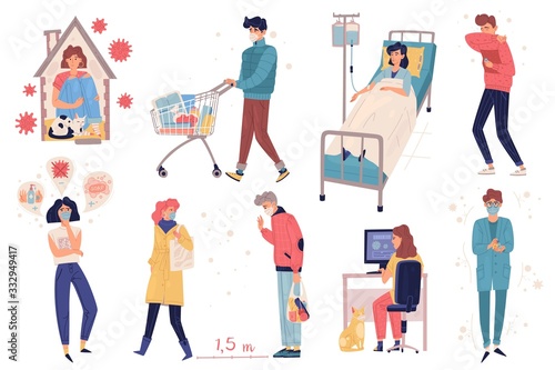 Quarantine virus cartoon people set