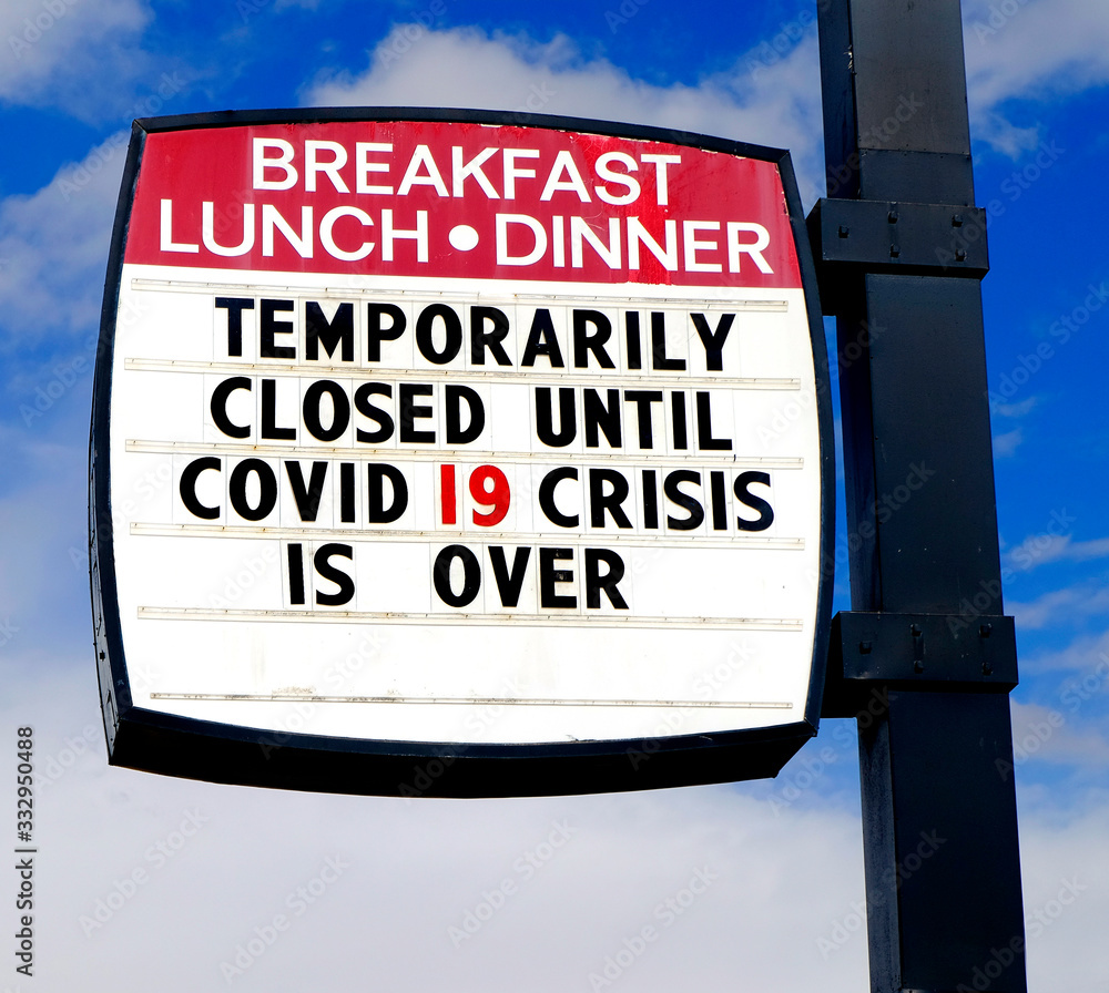 Diner Restaurant Closed Sign Covid-19 Corona Virus Covid19 or C19
