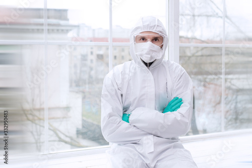 Tablou pe pânză Safety virus infection concept. Man in protective suit.