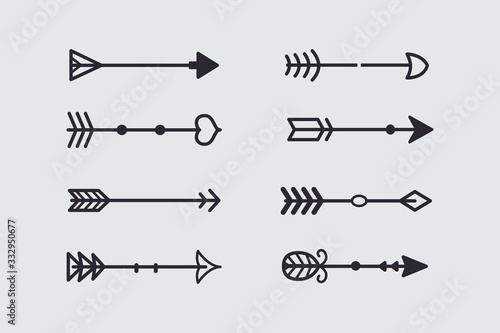 Black tribal arrow in new modern style. Chalkboard Arrows hand drawn icons set.