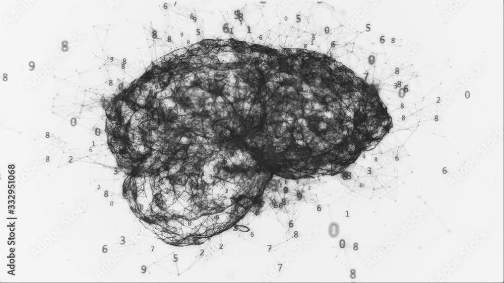 Digital animation numbers in brain shape on white background Digital animation numbers in brain shape on white background