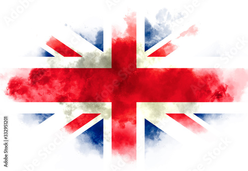 Britain flag performed from color smoke on the white background. Abstract symbol.