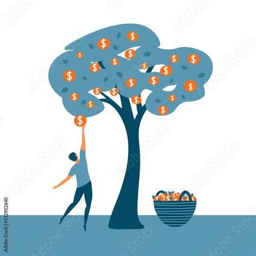 Money tree concept with golden coins as fruits. Business finance concept for bank, investment, finacial fond or trust.