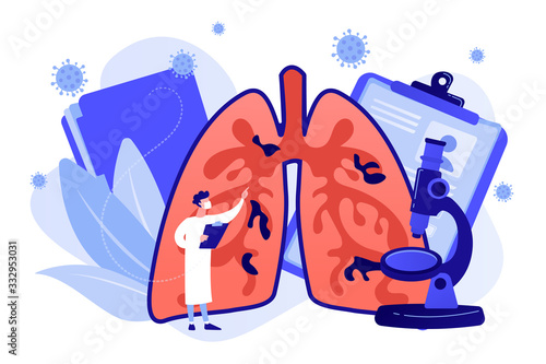 Covid-2019 illness, damaged lungs, artificial respiration, shortness of breath, elderly people death toll, healthcare system collapse concept. Coral blue vector isolated illustration