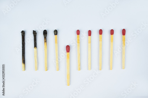 Some matches are arranged in a row showing the importance of step back