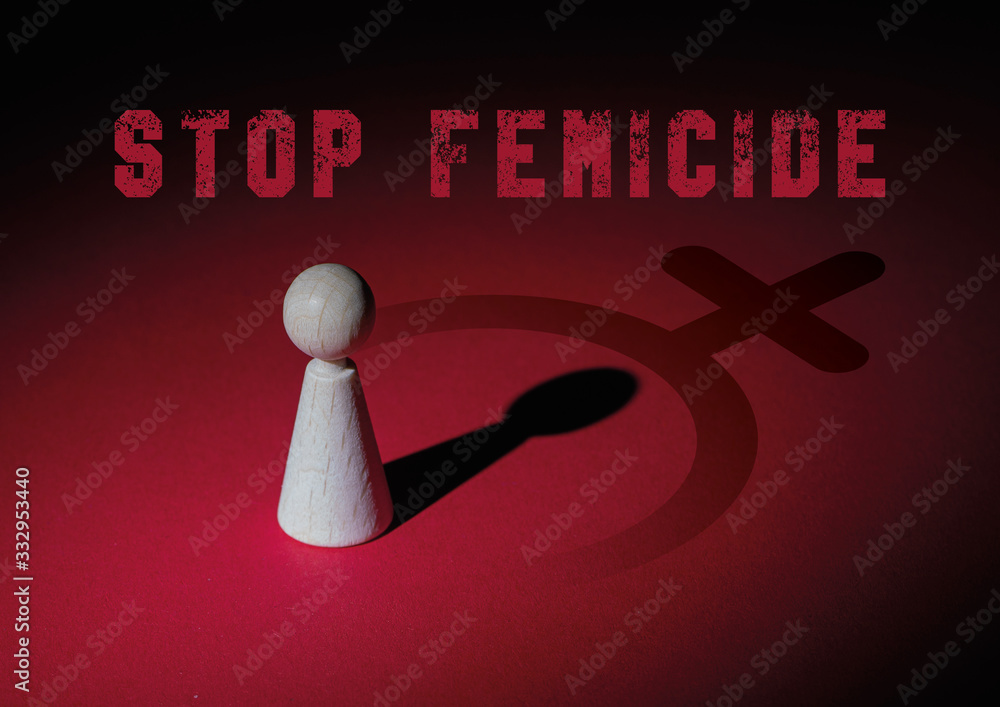 cVoncept that expresses violence against women. Stop feminicide. Image with red background and
