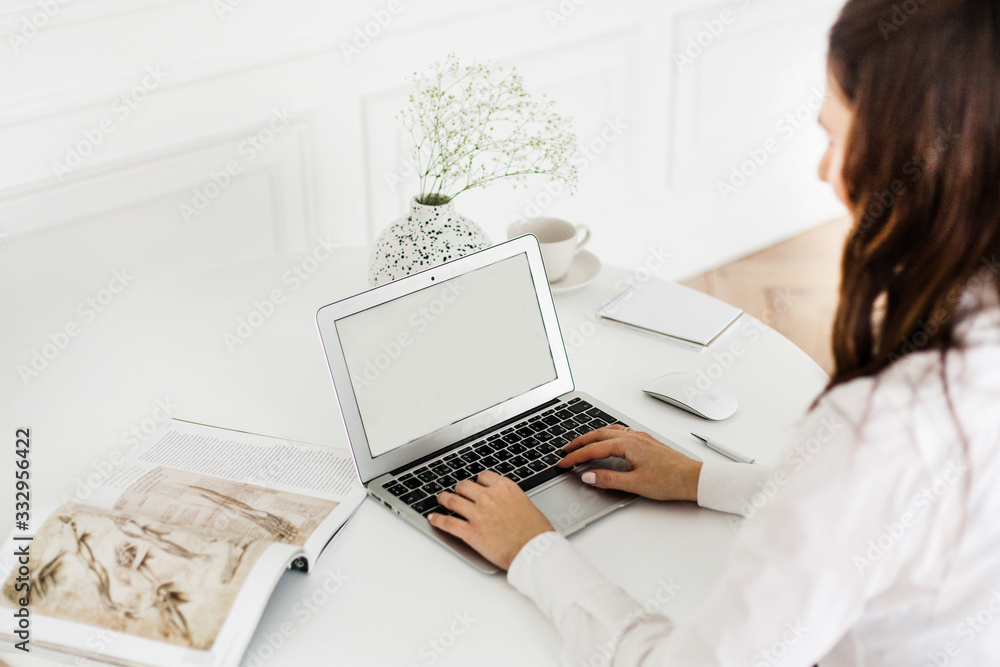 Girl working on laptop, Manager, freelancer, Internet use Girl working on laptop, Manager, freelancer, Internet use