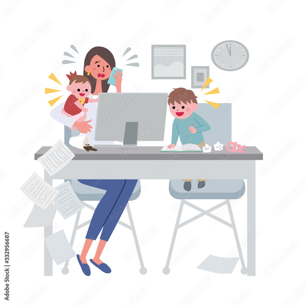 リモートワークに悩む女性 在宅勤務 テレワーク イラスト Stock Vector Adobe Stock