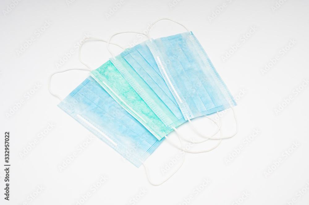 Fototapeta premium Medical virus protection masks on white background