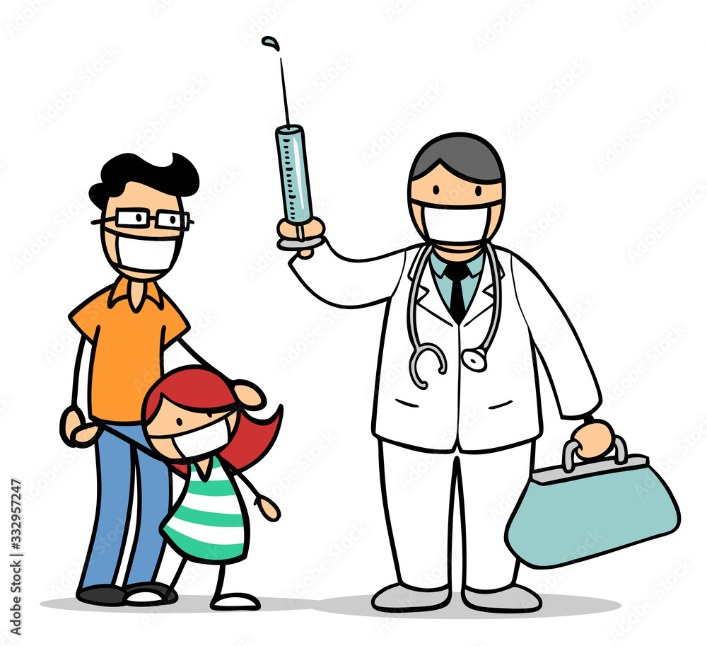 Vater und Kind bekommen Impfung gegen Coronavirus Vater und Kind bekommen Impfung gegen Coronavirus