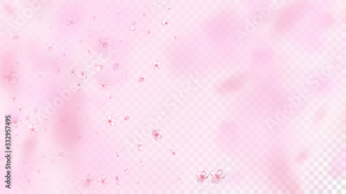 Nice Sakura Blossom Isolated Vector. Feminine Flying 3d Petals Wedding Border. Japanese Funky Flowers Illustration. Valentine, Mother's Day Summer Nice Sakura Blossom Isolated on Rose