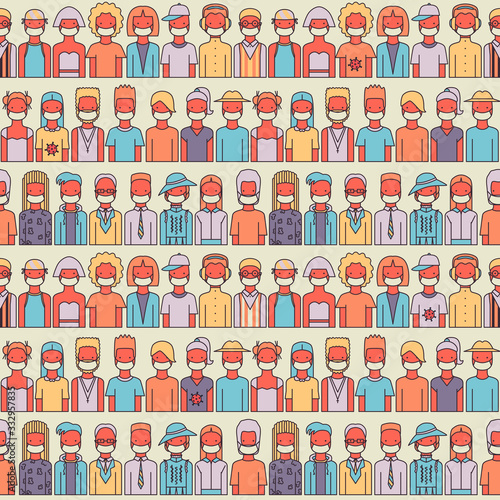 Group of people in medical masks, indian men and women, young and old. Vector seamless pattern. © inna72