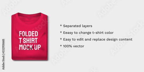 Folded T-Shirt Mock Up Template Vector Illustration - Easy Editable Color change and Design Content