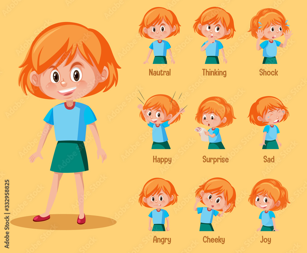 Set of cute girl with different expressions on her face Set of cute girl with different expressions on her face