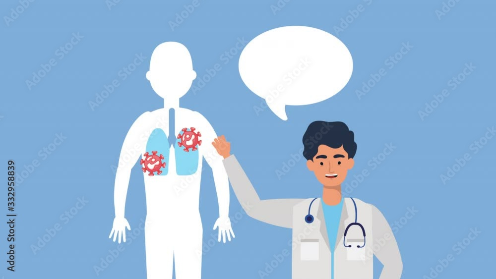 covid19 particles in lungs human figure and doctor trainig covid19 particles in lungs human figure and doctor trainig