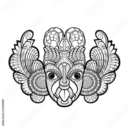 black and white sri lanka traditional devil dancing mask drwing