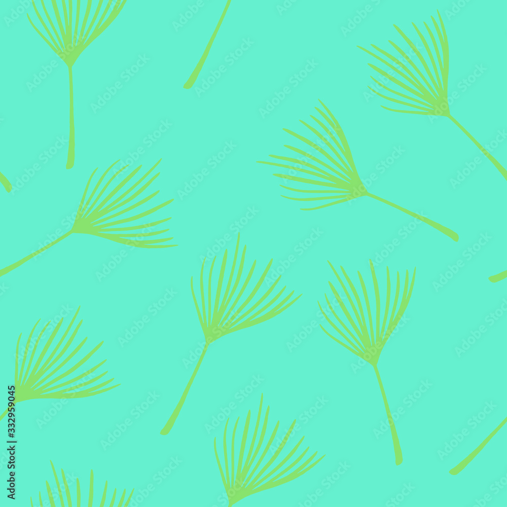 Obraz premium Modern Tropical Vector Seamless Pattern. Doodle Floral Background. Banana Leaves Feather Monstera Dandelion 
