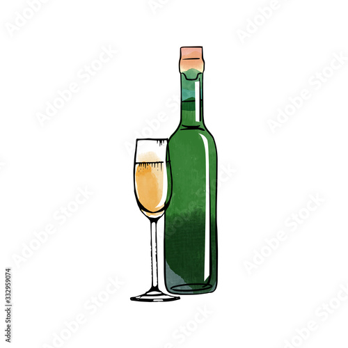 watercolor vector alkohol bottle illustration