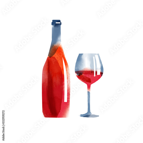 watercolor vector alkohol bottle illustration