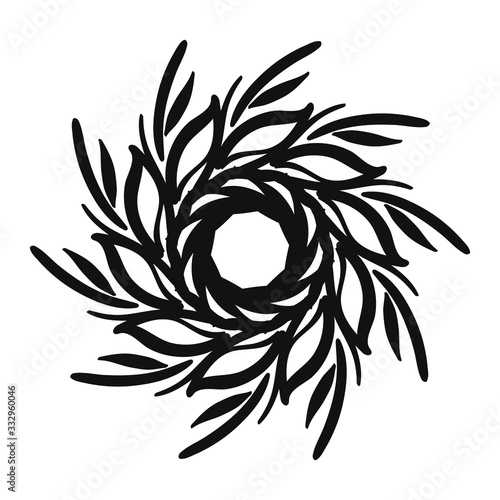 Vector hand drawn spring wreath isolated on white background. Outline willow branch. Doodle style. Floral frame.