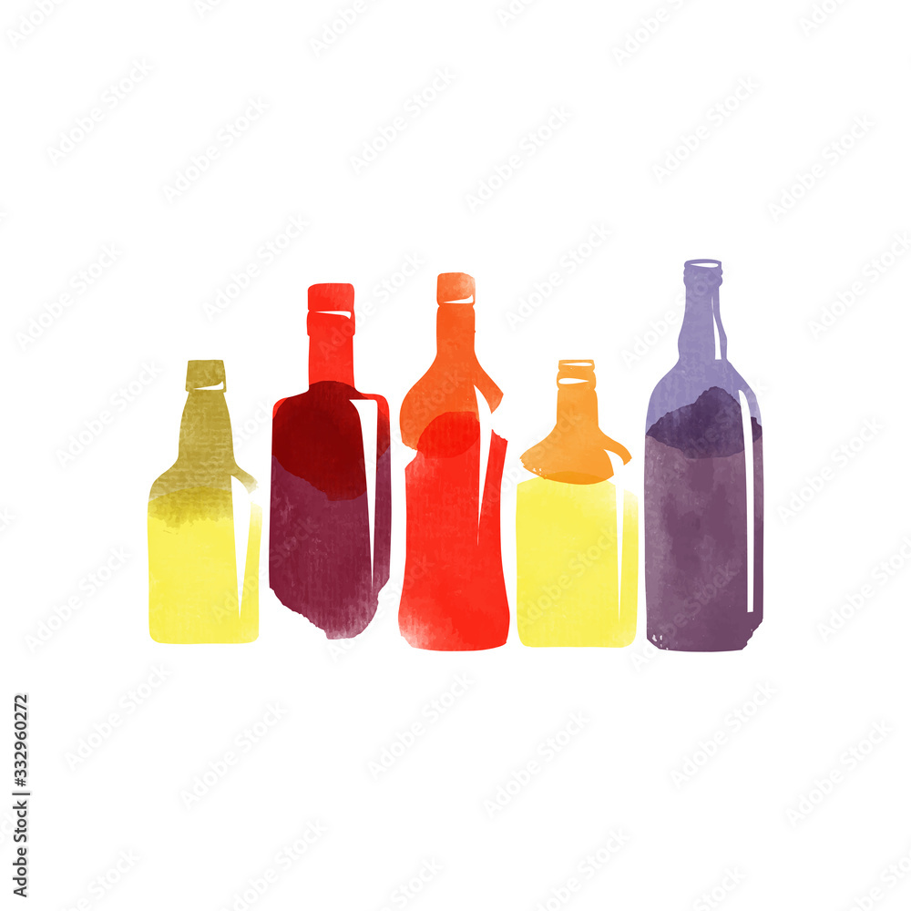 watercolor vector alkohol bottle illustration - obrazy, fototapety, plakaty 