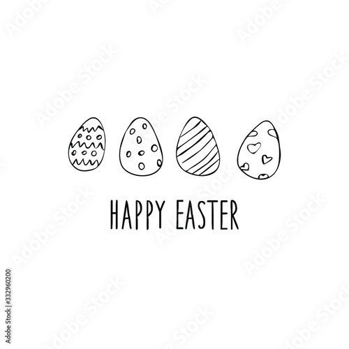 Four easter egg set with text happy easter. Cute doodle card