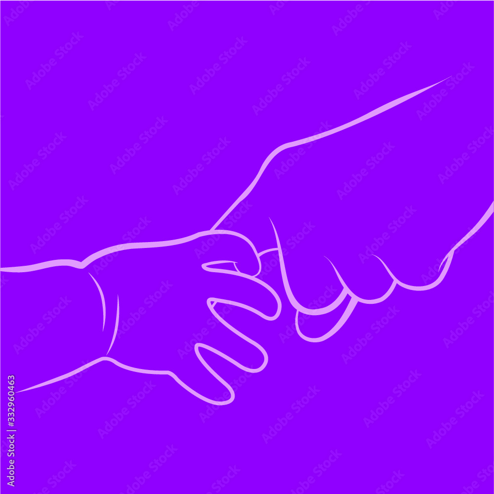 Obraz premium baby hand holding elderly hand fingers on purple background drawing