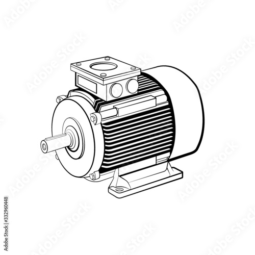 black outline electrical motor drawing isolated on white 