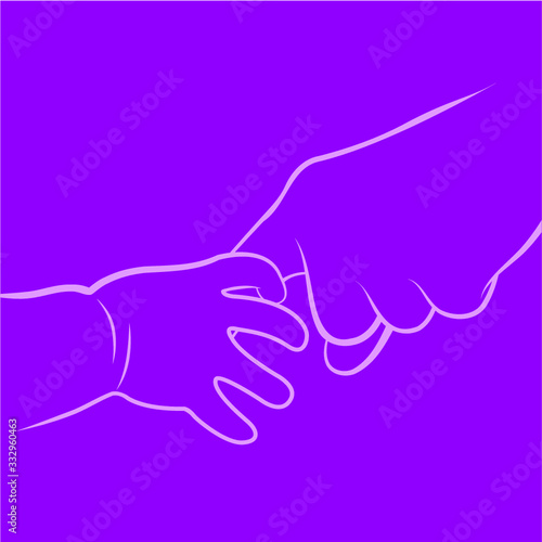 baby hand holding elderly hand fingers on purple background drawing