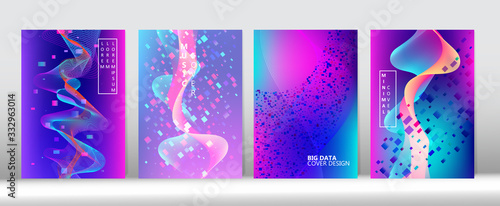 Grunge Geometric Music Wallpaper Purple Blue Pink Cyber Vector Cover Design. Big Data 