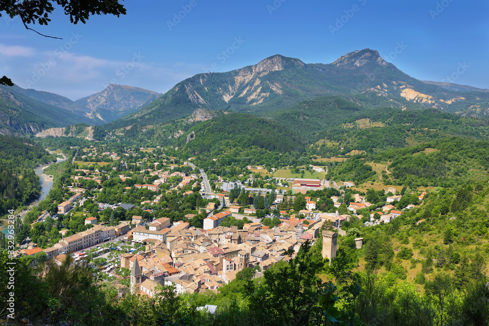 View of the ancient village Castellane (Provence) from the chapel Notre Dame du Roc.