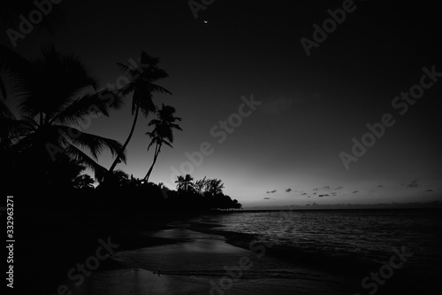 Sunset on the beach. Paradise beach. Tropical paradise.