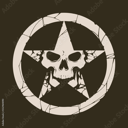 Skull in star shape badge illustration